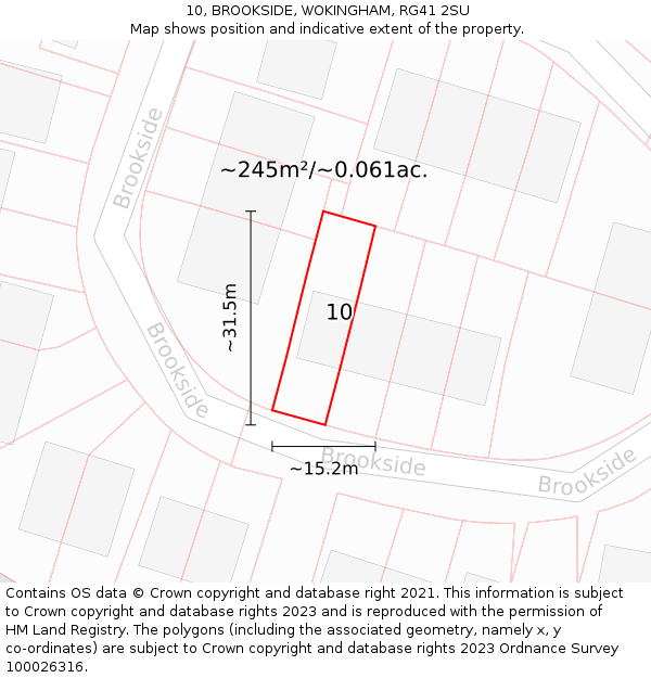 10, BROOKSIDE, WOKINGHAM, RG41 2SU: Plot and title map