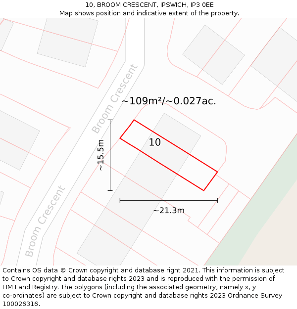 10, BROOM CRESCENT, IPSWICH, IP3 0EE: Plot and title map