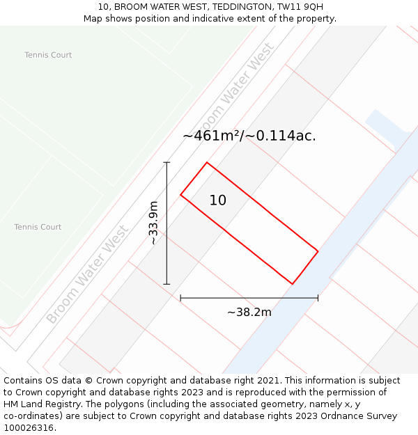 10, BROOM WATER WEST, TEDDINGTON, TW11 9QH: Plot and title map