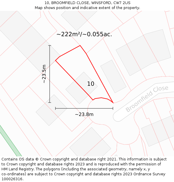 10, BROOMFIELD CLOSE, WINSFORD, CW7 2US: Plot and title map