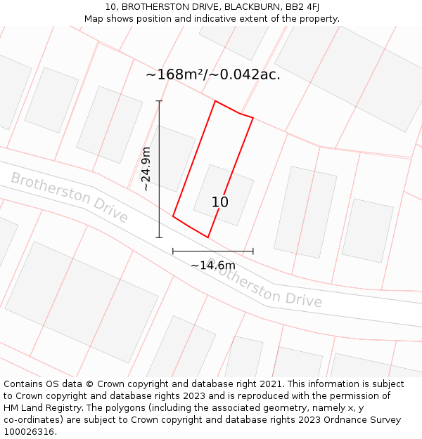 10, BROTHERSTON DRIVE, BLACKBURN, BB2 4FJ: Plot and title map