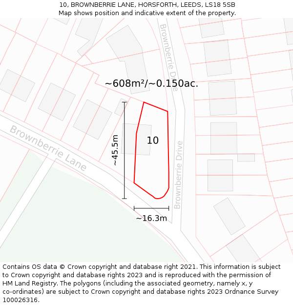 10, BROWNBERRIE LANE, HORSFORTH, LEEDS, LS18 5SB: Plot and title map
