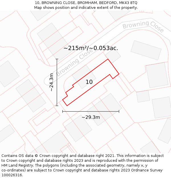 10, BROWNING CLOSE, BROMHAM, BEDFORD, MK43 8TQ: Plot and title map