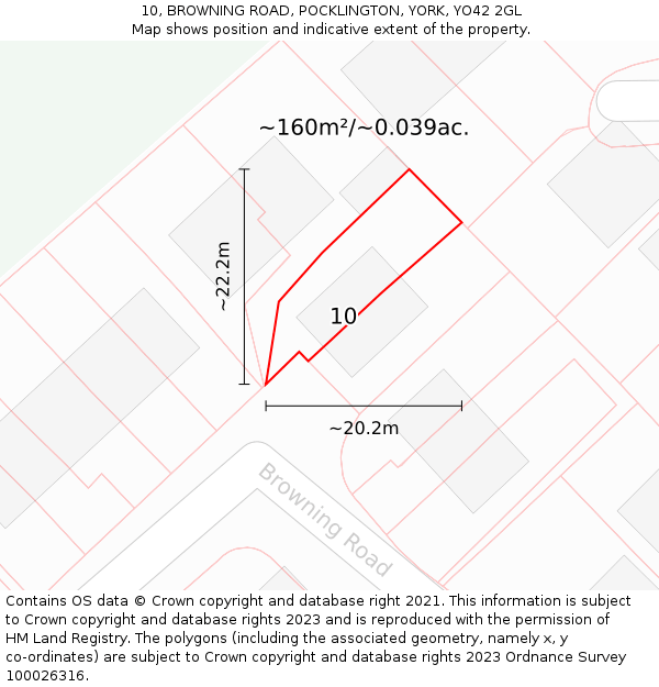 10, BROWNING ROAD, POCKLINGTON, YORK, YO42 2GL: Plot and title map