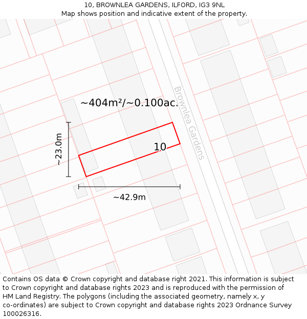 10, BROWNLEA GARDENS, ILFORD, IG3 9NL: Plot and title map