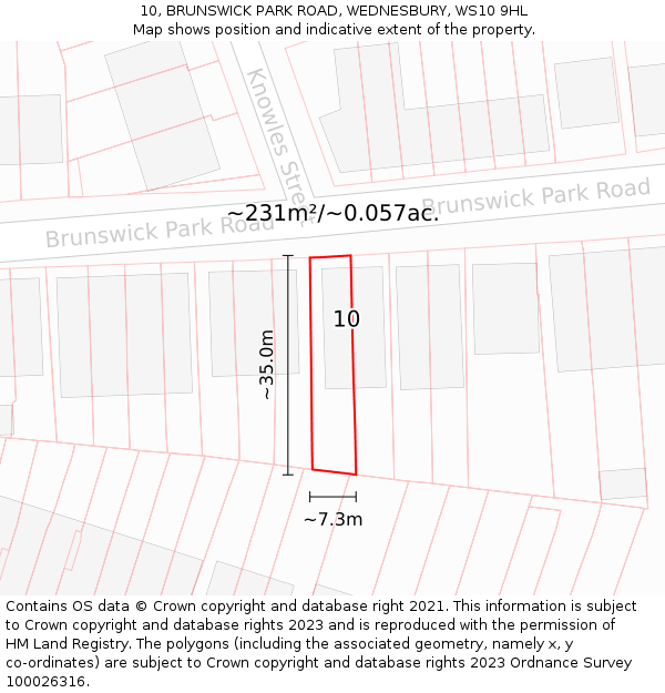 10, BRUNSWICK PARK ROAD, WEDNESBURY, WS10 9HL: Plot and title map