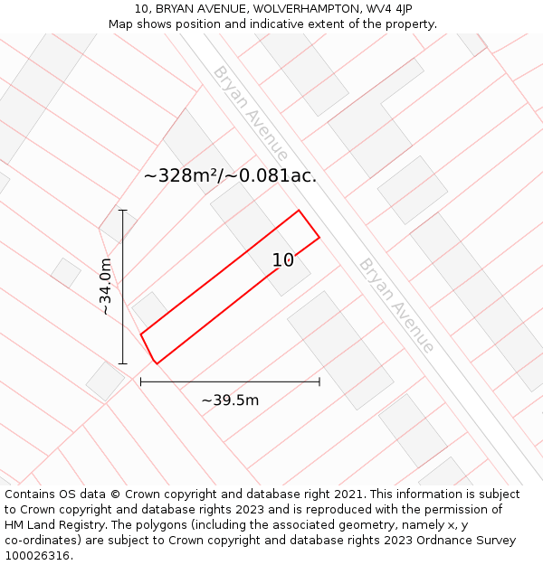 10, BRYAN AVENUE, WOLVERHAMPTON, WV4 4JP: Plot and title map