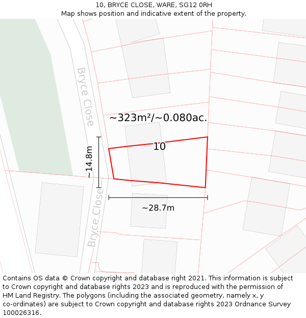 10, BRYCE CLOSE, WARE, SG12 0RH: Plot and title map
