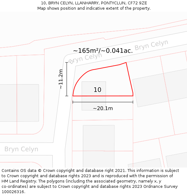 10, BRYN CELYN, LLANHARRY, PONTYCLUN, CF72 9ZE: Plot and title map