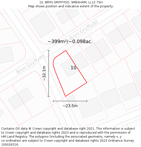 10, BRYN GRYFFYDD, WREXHAM, LL12 7SH: Plot and title map