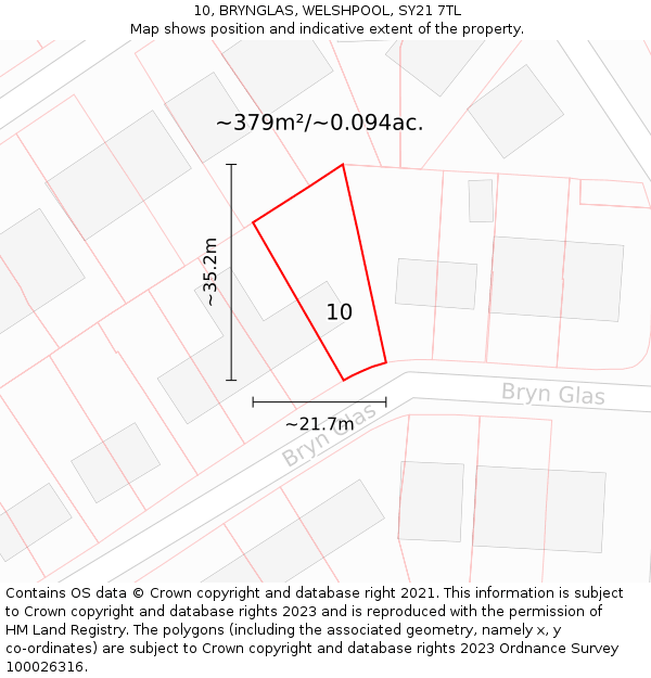 10, BRYNGLAS, WELSHPOOL, SY21 7TL: Plot and title map