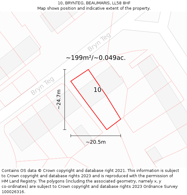 10, BRYNTEG, BEAUMARIS, LL58 8HF: Plot and title map