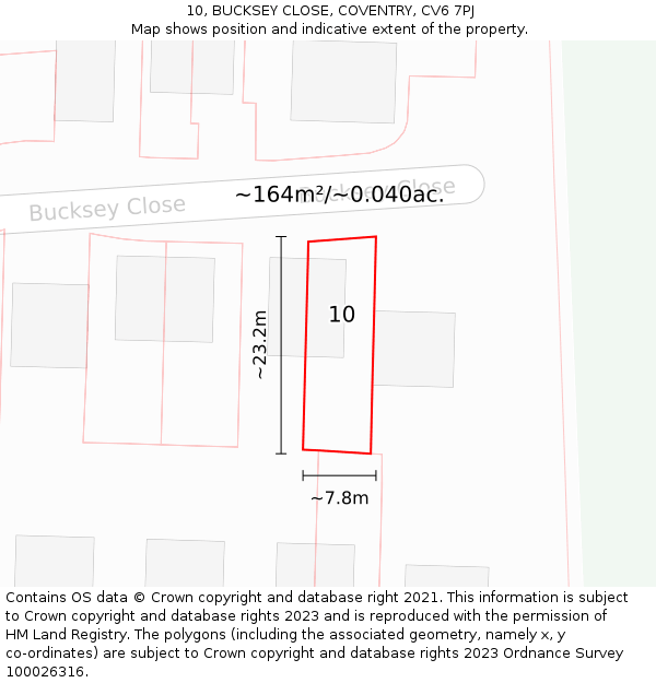 10, BUCKSEY CLOSE, COVENTRY, CV6 7PJ: Plot and title map