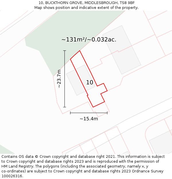 10, BUCKTHORN GROVE, MIDDLESBROUGH, TS8 9BF: Plot and title map