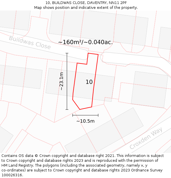 10, BUILDWAS CLOSE, DAVENTRY, NN11 2PF: Plot and title map