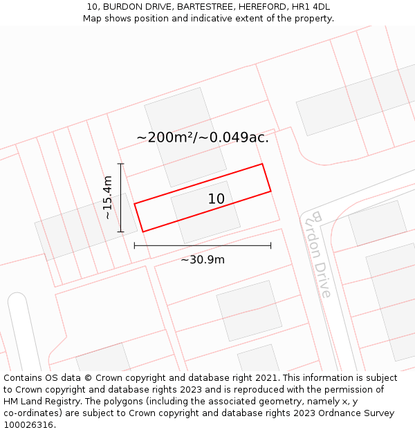10, BURDON DRIVE, BARTESTREE, HEREFORD, HR1 4DL: Plot and title map