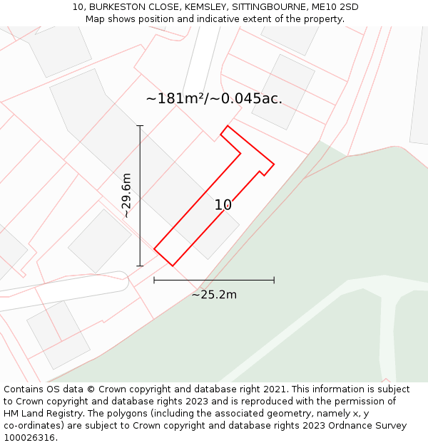 10, BURKESTON CLOSE, KEMSLEY, SITTINGBOURNE, ME10 2SD: Plot and title map