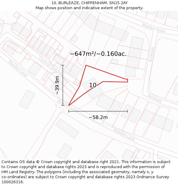 10, BURLEAZE, CHIPPENHAM, SN15 2AY: Plot and title map
