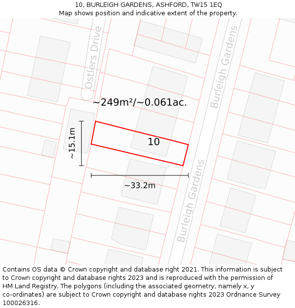 10, BURLEIGH GARDENS, ASHFORD, TW15 1EQ: Plot and title map