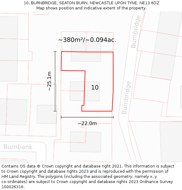 10, BURNBRIDGE, SEATON BURN, NEWCASTLE UPON TYNE, NE13 6DZ: Plot and title map