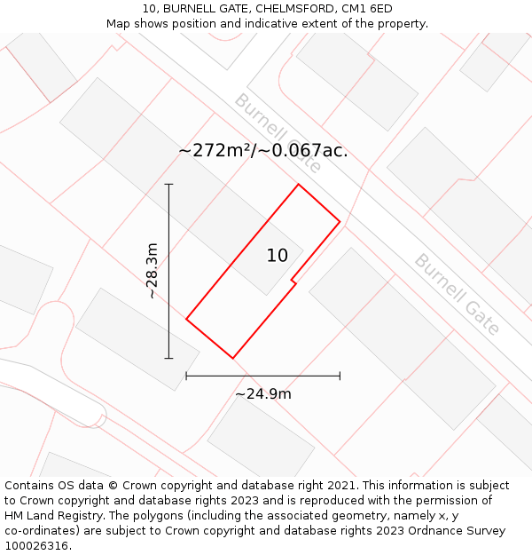 10, BURNELL GATE, CHELMSFORD, CM1 6ED: Plot and title map