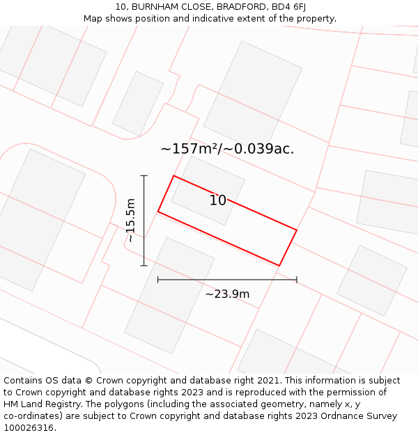 10, BURNHAM CLOSE, BRADFORD, BD4 6FJ: Plot and title map