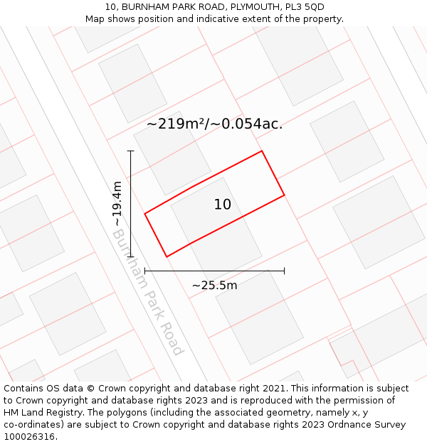 10, BURNHAM PARK ROAD, PLYMOUTH, PL3 5QD: Plot and title map