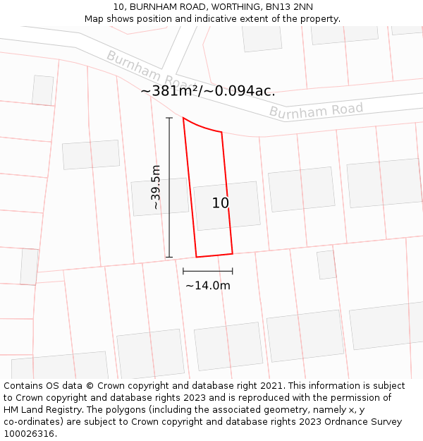 10, BURNHAM ROAD, WORTHING, BN13 2NN: Plot and title map