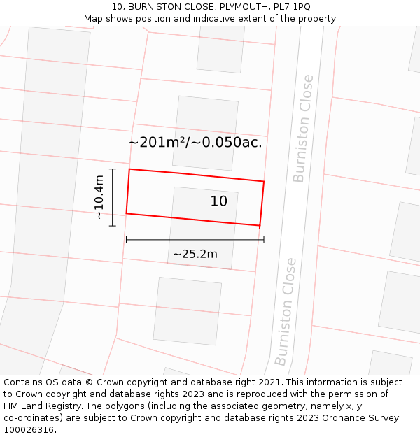 10, BURNISTON CLOSE, PLYMOUTH, PL7 1PQ: Plot and title map