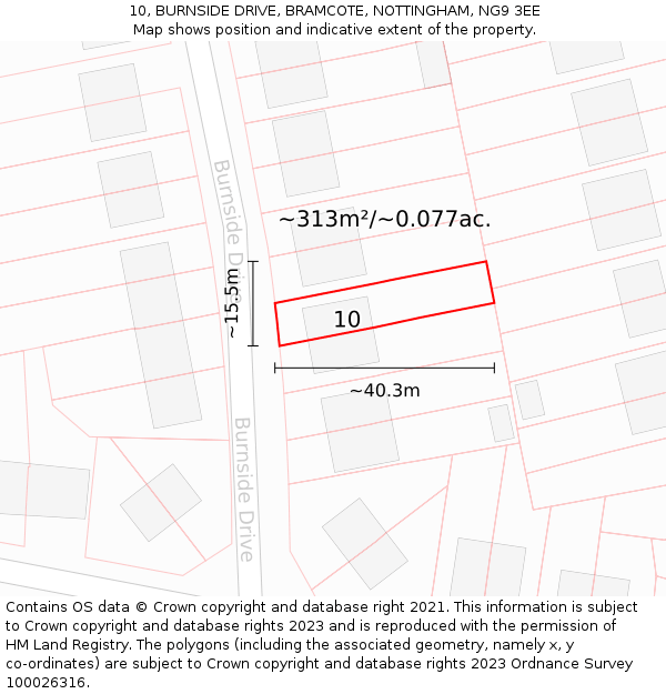 10, BURNSIDE DRIVE, BRAMCOTE, NOTTINGHAM, NG9 3EE: Plot and title map