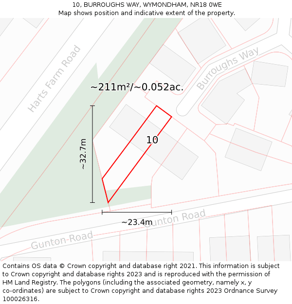 10, BURROUGHS WAY, WYMONDHAM, NR18 0WE: Plot and title map