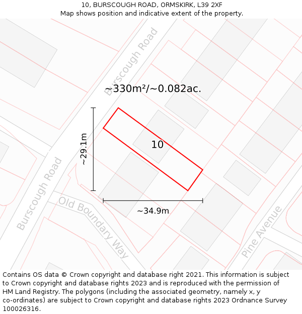 10, BURSCOUGH ROAD, ORMSKIRK, L39 2XF: Plot and title map