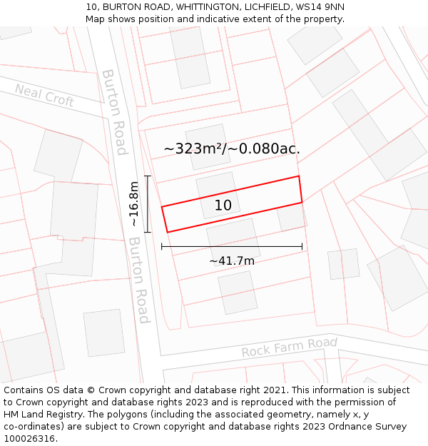 10, BURTON ROAD, WHITTINGTON, LICHFIELD, WS14 9NN: Plot and title map