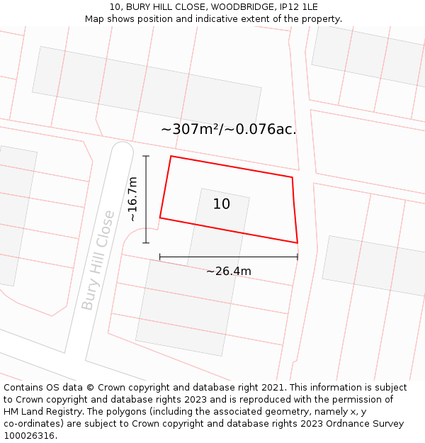 10, BURY HILL CLOSE, WOODBRIDGE, IP12 1LE: Plot and title map
