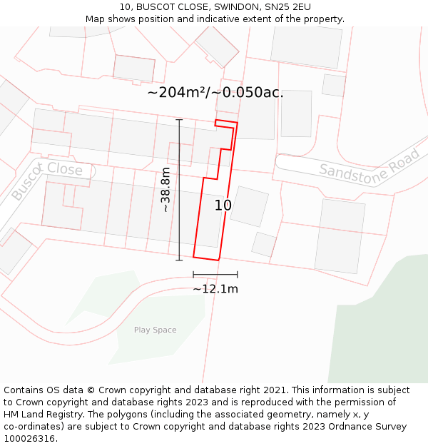 10, BUSCOT CLOSE, SWINDON, SN25 2EU: Plot and title map