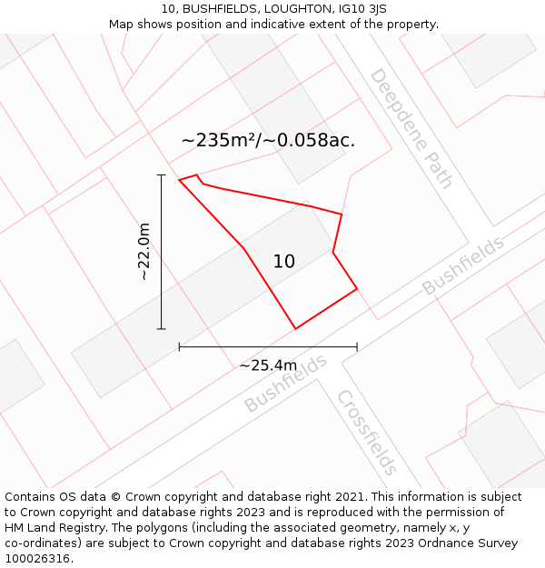 10, BUSHFIELDS, LOUGHTON, IG10 3JS: Plot and title map