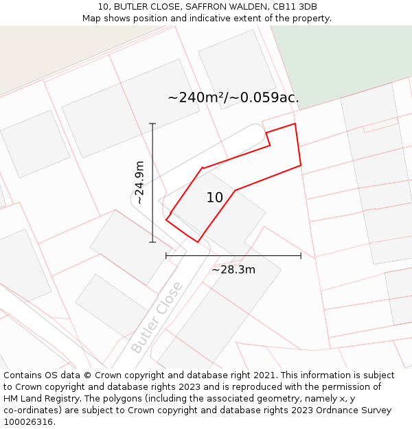 10, BUTLER CLOSE, SAFFRON WALDEN, CB11 3DB: Plot and title map