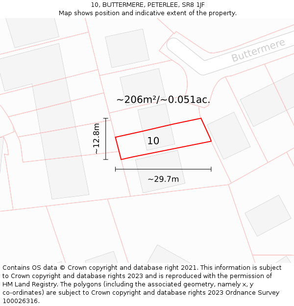 10, BUTTERMERE, PETERLEE, SR8 1JF: Plot and title map