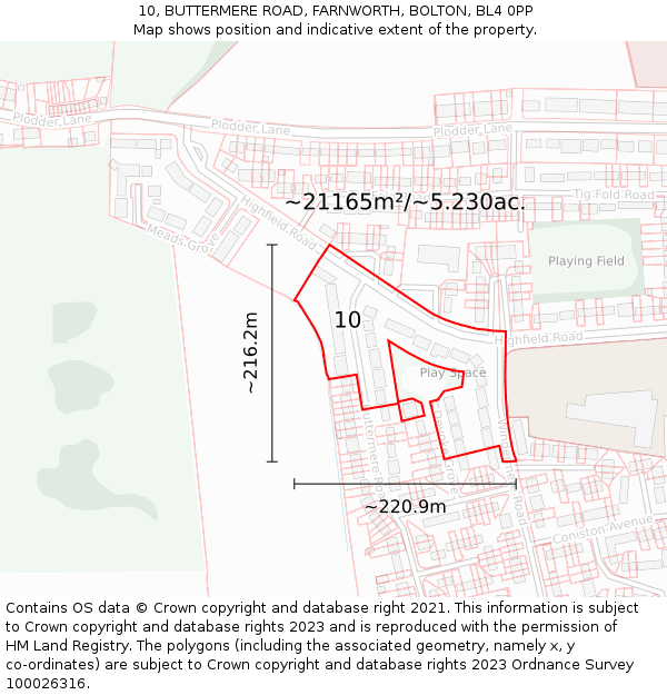 10, BUTTERMERE ROAD, FARNWORTH, BOLTON, BL4 0PP: Plot and title map
