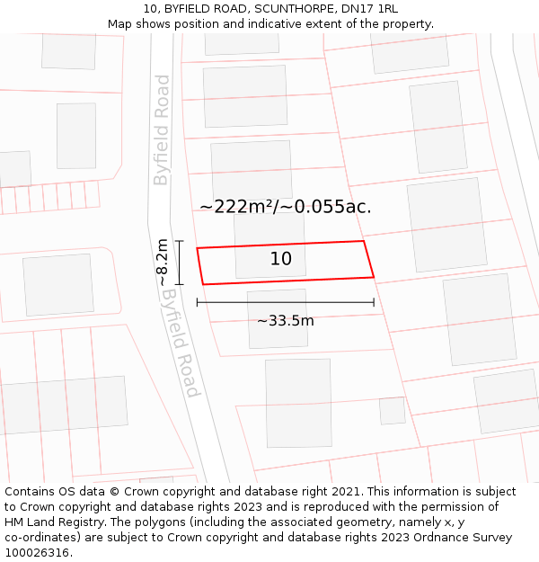 10, BYFIELD ROAD, SCUNTHORPE, DN17 1RL: Plot and title map