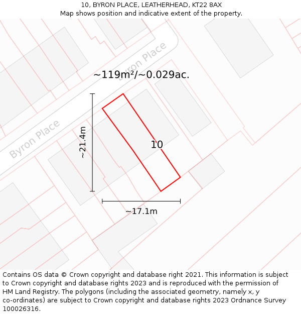 10, BYRON PLACE, LEATHERHEAD, KT22 8AX: Plot and title map