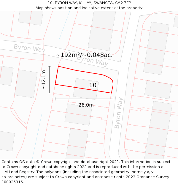 10, BYRON WAY, KILLAY, SWANSEA, SA2 7EP: Plot and title map
