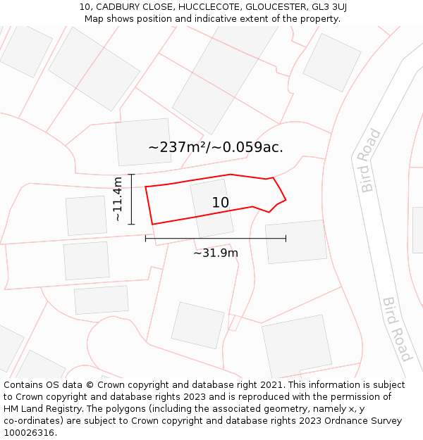 10, CADBURY CLOSE, HUCCLECOTE, GLOUCESTER, GL3 3UJ: Plot and title map