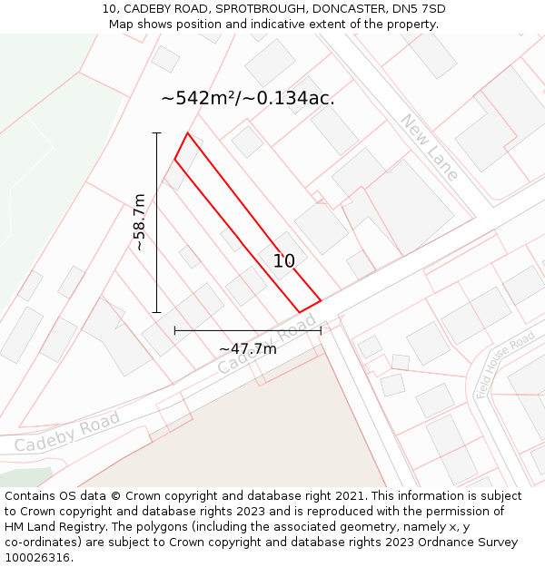 10, CADEBY ROAD, SPROTBROUGH, DONCASTER, DN5 7SD: Plot and title map