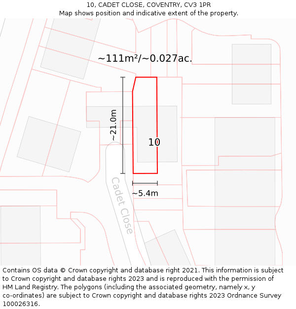 10, CADET CLOSE, COVENTRY, CV3 1PR: Plot and title map