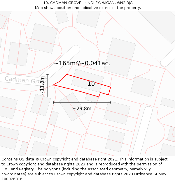 10, CADMAN GROVE, HINDLEY, WIGAN, WN2 3JG: Plot and title map