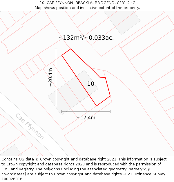 10, CAE FFYNNON, BRACKLA, BRIDGEND, CF31 2HG: Plot and title map