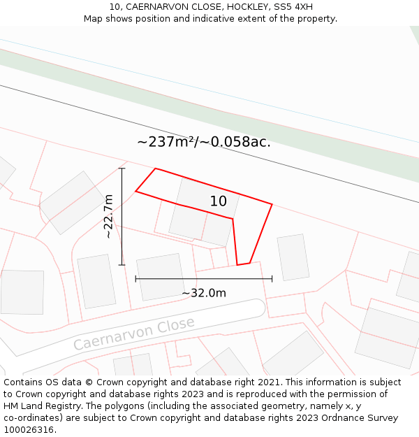 10, CAERNARVON CLOSE, HOCKLEY, SS5 4XH: Plot and title map