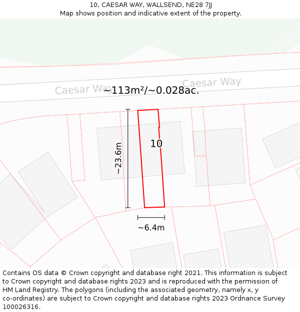10, CAESAR WAY, WALLSEND, NE28 7JJ: Plot and title map