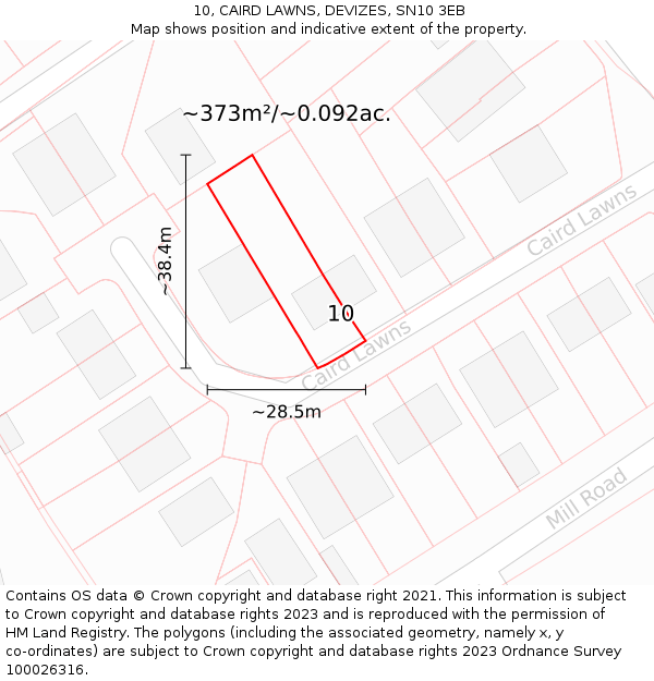 10, CAIRD LAWNS, DEVIZES, SN10 3EB: Plot and title map